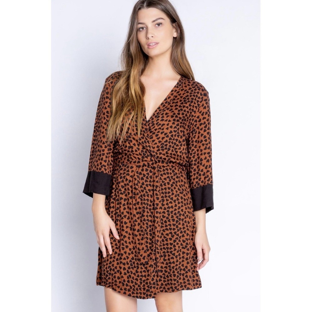 P.J. Salvage Wild Love Robe Cheetah Hearts Robe Duster Boho L